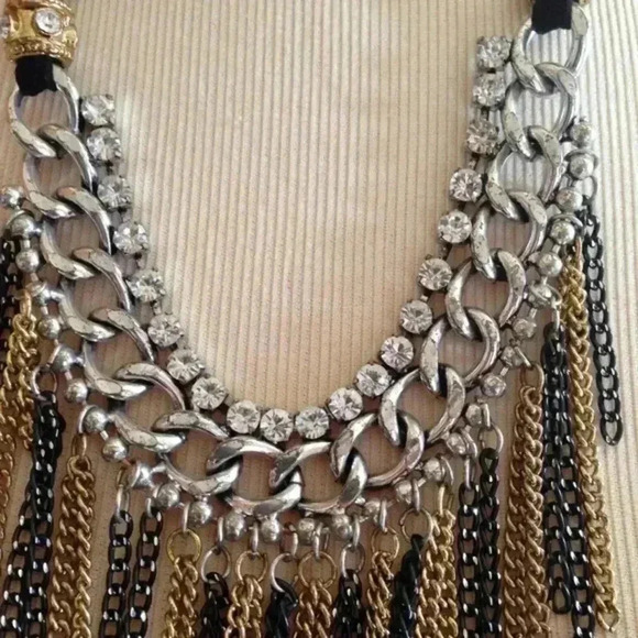 Womens Black and Gold Multi-chain Galore Fringe Statement Necklace - Picture 8 of 15